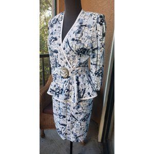 Late 80s early 90s Peplum belted Skirt Set